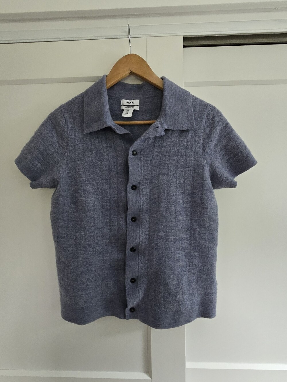 Jason Wu Blue Mens Short Sleeve Medium Shirt 100% Wool